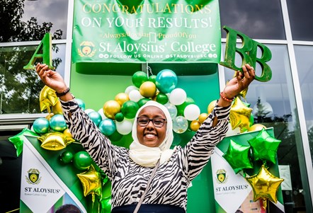 Ikram celebrates her A Level results at St Aloysius College