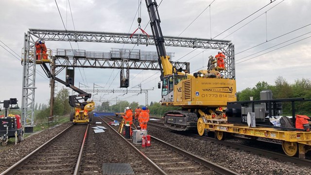 Majority of North West rail routes open this late May bank holiday: Crewe Programme, Chorlton Lane gantry installation works, 30th April 2023