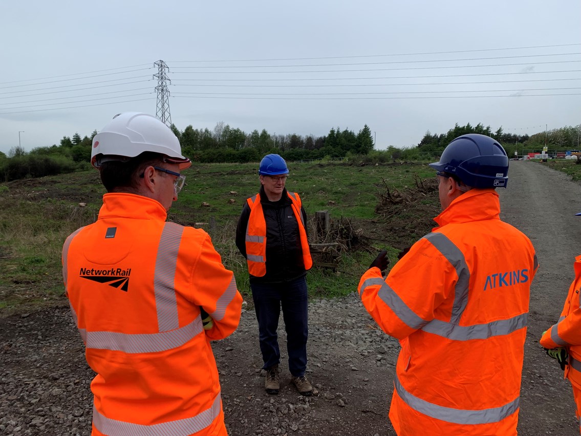 Peter Grant MP visits Levenmouth Rail Link: Peter Grant MP at Cameron bridge station site