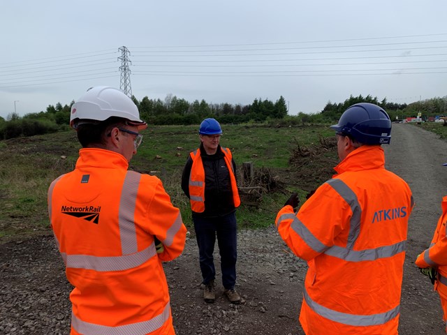 Peter Grant MP visits Levenmouth Rail Link: Peter Grant MP at Cameron bridge station site