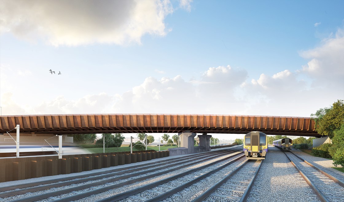 View of Aston Church Road Overbridge from existing Network Rail Tracks