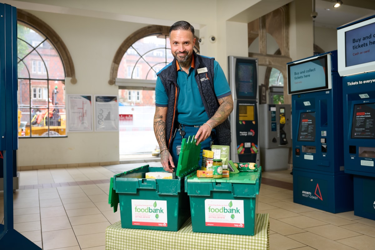 Avanti West Coast Customer Service Assistant, Zeb Nash, has worked with Stoke-on-Trent Foodbank to create a dedicated donation point at Stoke-on-Trent station