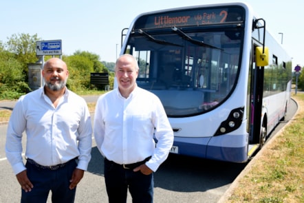 Matt Griffith, First Bus & Cllr Nick Ireland by Park & Ride bus