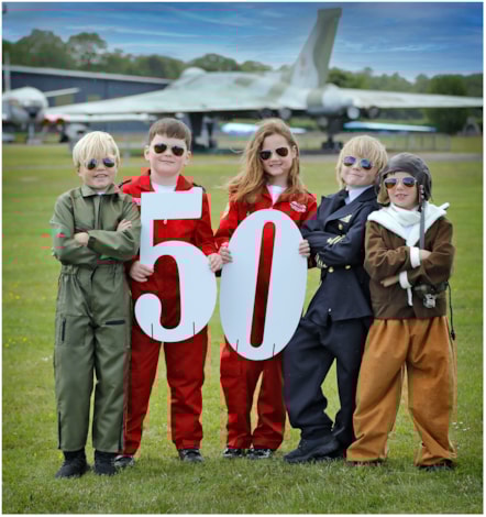 Sebastian Sheppard, Charlie Calder, Ingrid Jamieson, Murdo Waite and Walker Kelly from Athelstaneford Primary mark the National Museum of Flight’s 50th anniversary at East Fortune, East Lothian. Housed on a former Second World War airfield, the attraction opened its doors on 7 July 1975 and now houses an extensive collection of aircraft including a Red Arrows Hawk, a Supermarine Spitfire, a Vulcan bomber and Scotland’s Concorde.