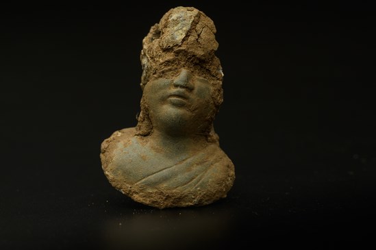 Roman female deity scale weight uncovered during the archaeology excavation at Blackgrounds, Chipping Warden, Northamptonshire-15: Tags: Archaeology, Roman, Heritage
