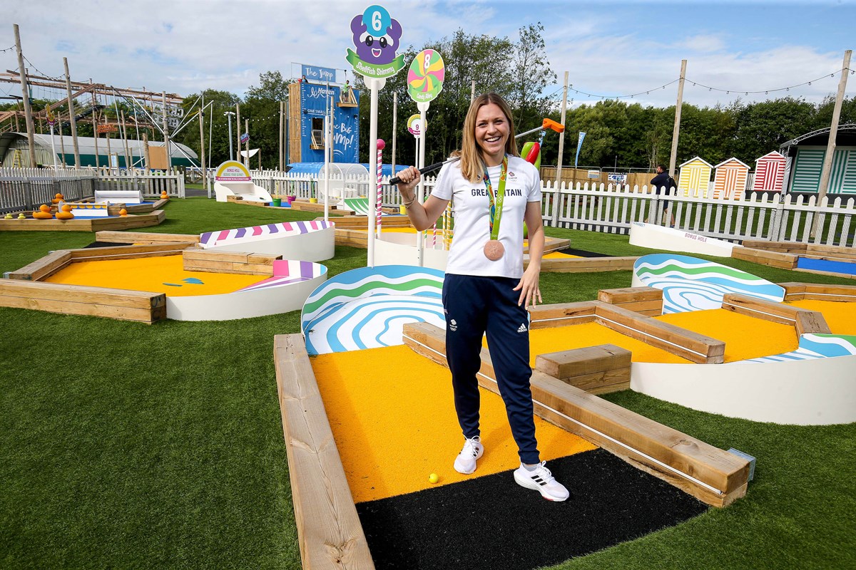 Vicky Holland Playing Crazy Golf at Thorpe Park