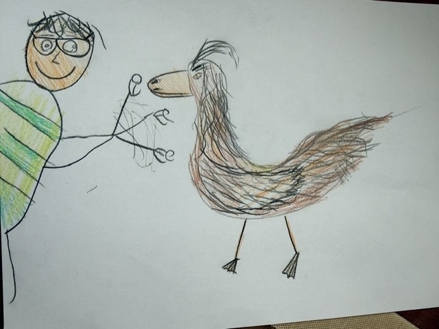 Foster 4 Leeds Light Night - ducks: A drawing created by a 12-year-old boy living in foster care, or feeding ducks at the park. His drawing has been turned into a neon rope light for Light Night Leeds.