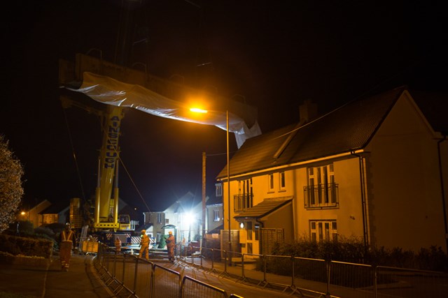 Corsham footbridge is reopened to the public: Corsham bridge being lifted into position