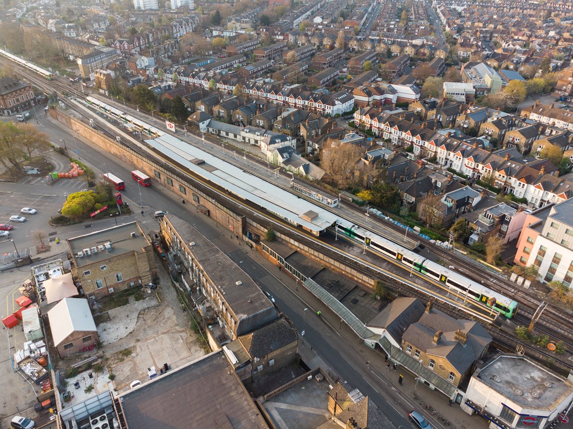 The £2.6m project to restore Balham station to its former glory has been completed, giving the iconic station a face-lift, fit for the 21st century: Balham station - aerial view