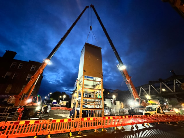 Lift towers successfully installed at Anniesland station: Anniesland Lift intallation 150624 (4)
