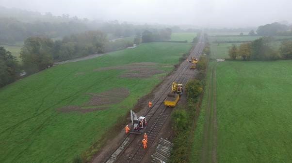 Abergavenny to Hereford line to reopen ahead of schedule (updated): Day 6 Thursday - Drone Image 3 Abergavenny to Hereford