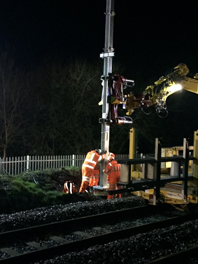Stanchions being put up for electrification of Preston-Manchester line