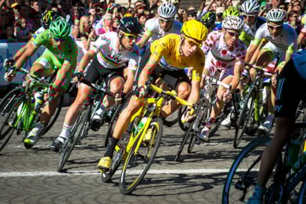 Bradley Wiggins and Mark Cavendish racing in 2012. Credit: Wikipedia