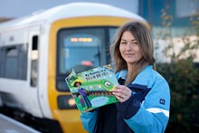 Southeastern train driver Lauren Stowers with the new 'My Mummy is a train driver' book.: Southeastern train driver Lauren Stowers with the new 'My Mummy is a train driver' book.