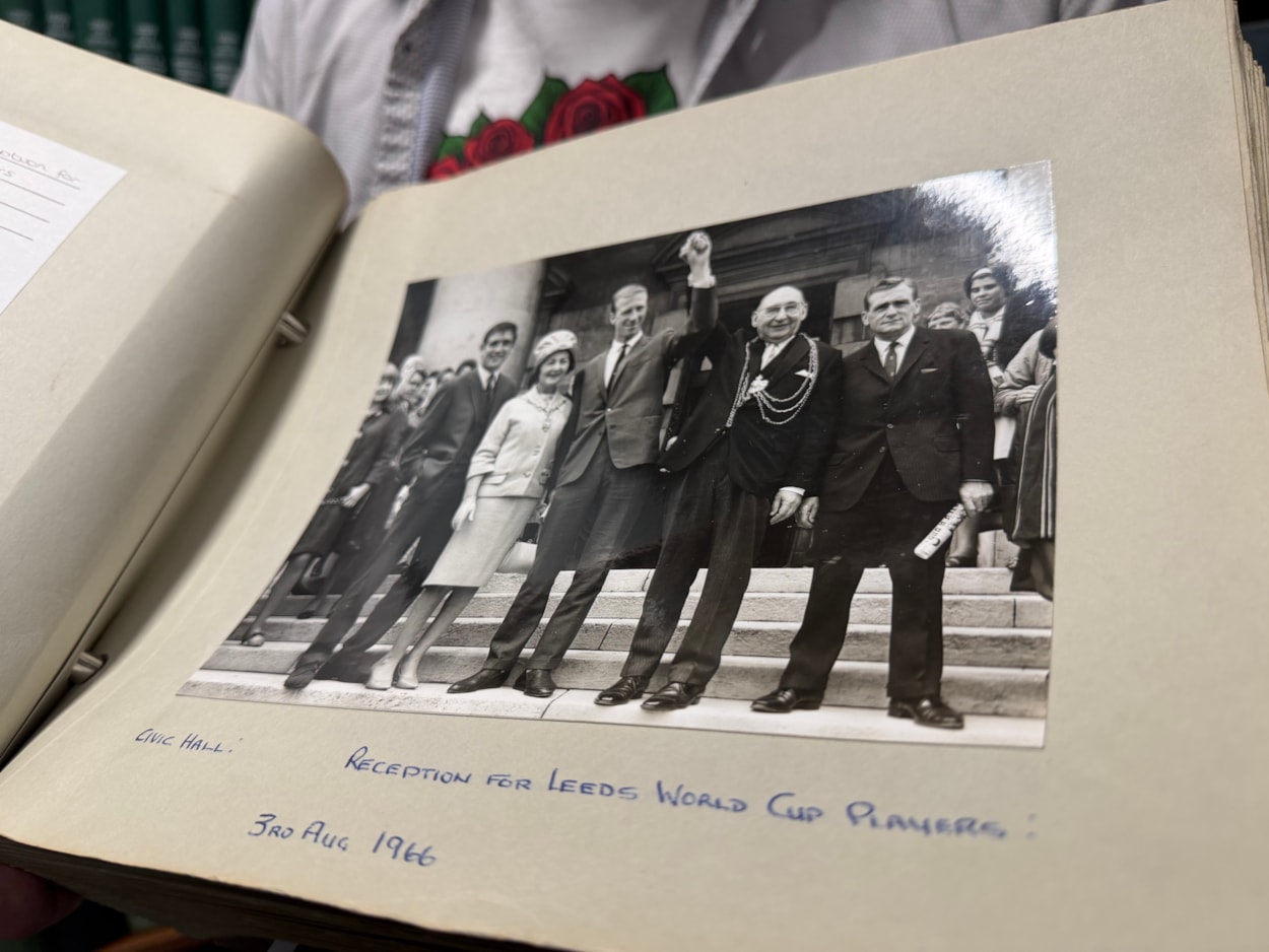 World Cup heroes at library: The book and photograph date from August 3, 1966 when then Lord Mayor of Leeds, Alderman Joshua S Walsh, hosted a prestigious civic reception honouring the victorious players at Leeds Civic Hall.