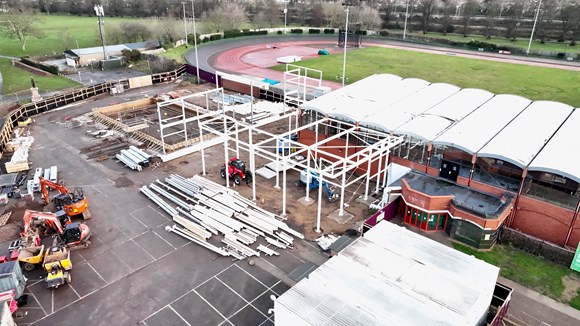Stunning drone footage of community swimming pool taking shape