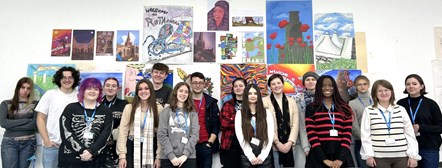 This image shows Rotherham college students with their artwork