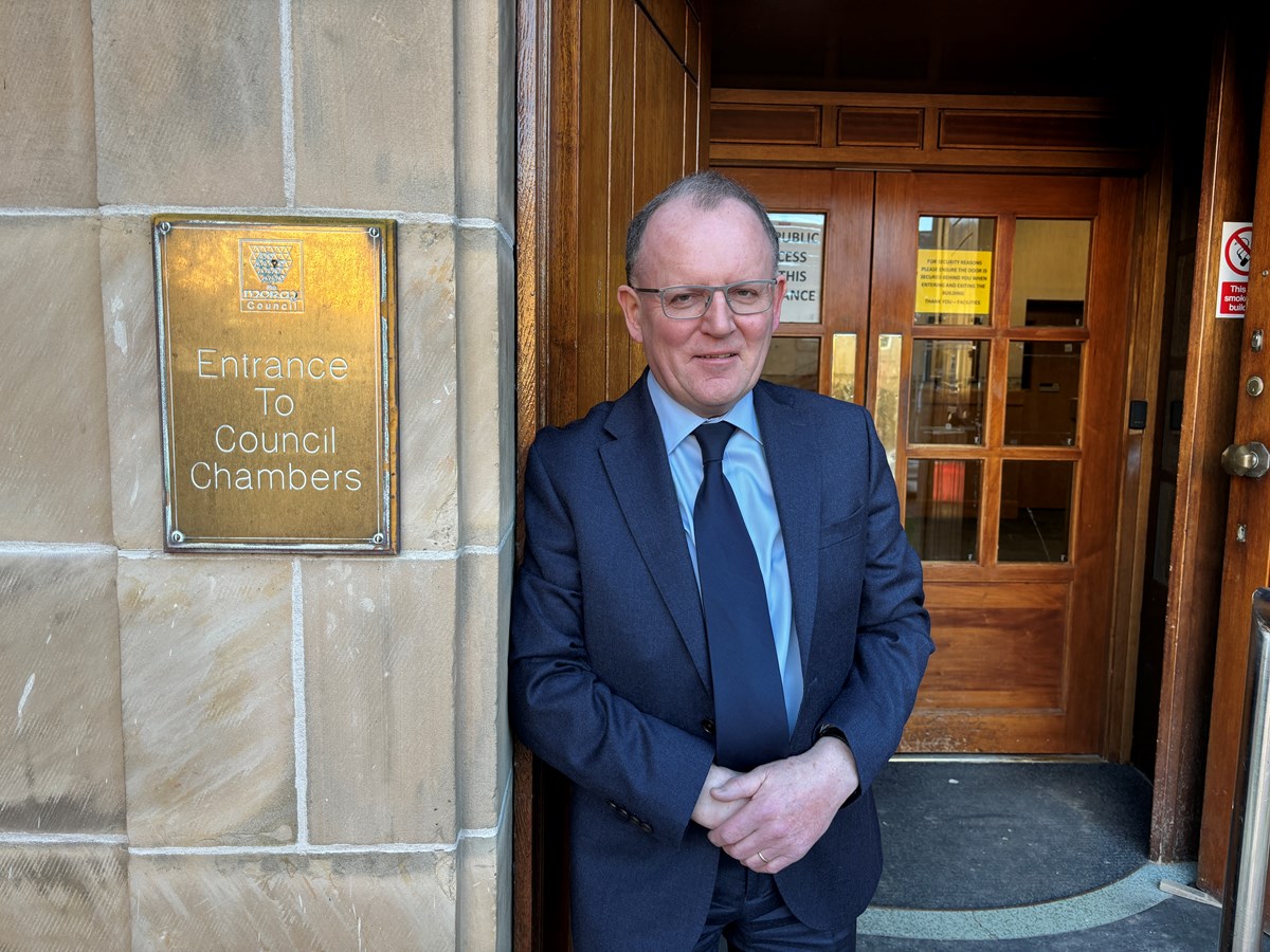 Current Moray Council Chief Executive, Roddy Burns, stands outside Council HQ in Elgin.