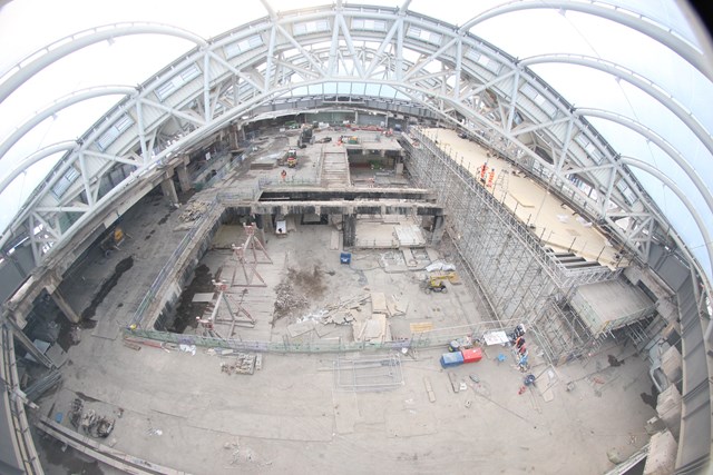 Looking down from the new atrium towards Birmingham New Street's concourse