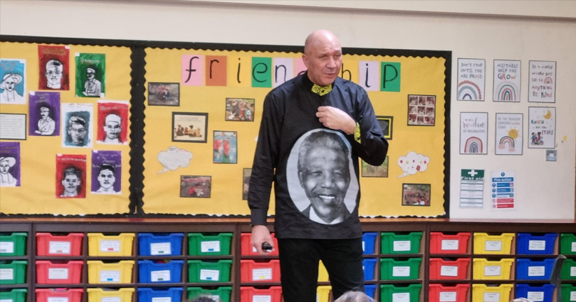 Chris Lubbe, Nelson Mandela's former bodyguard, delivering a talk at Howick Church of England Primary School-3