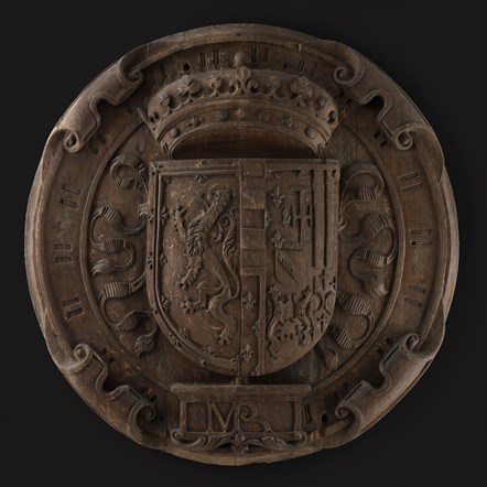 Oak armorial roundel, bearing arms of James V and Marie de Guise, 16th century. Image © National Museums Scotland