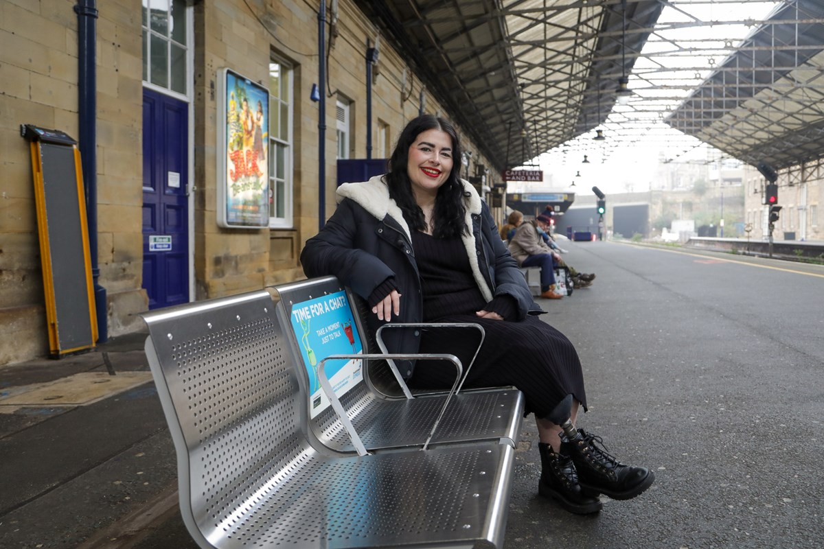 Victoria Snell, Customer Relations Manager and Mental First Aider at TPE on a Chatty Bench