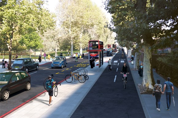 TfL Press Release - Construction of major new Cycleway in east London set to begin this winter: Hackney to the Isle of Dogs, Burdett Rd jct Agnes Street - copyright TfL
