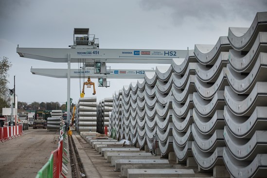 Northolt Tunnel launch site: Pre-cast tunnel segments at HS2's West Ruislip tunnelling site.