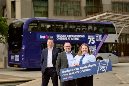 From L to R, Duncan Cameron, First Bus Scotland MD, Graeme Macfarlan, First Bus Scotland Commercial Director, and Selina Campbell, First Bus driver.