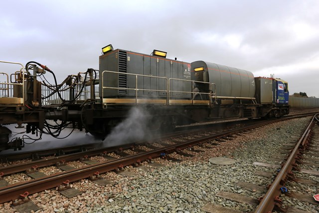 Leaf-busting train at work, Tonbridge