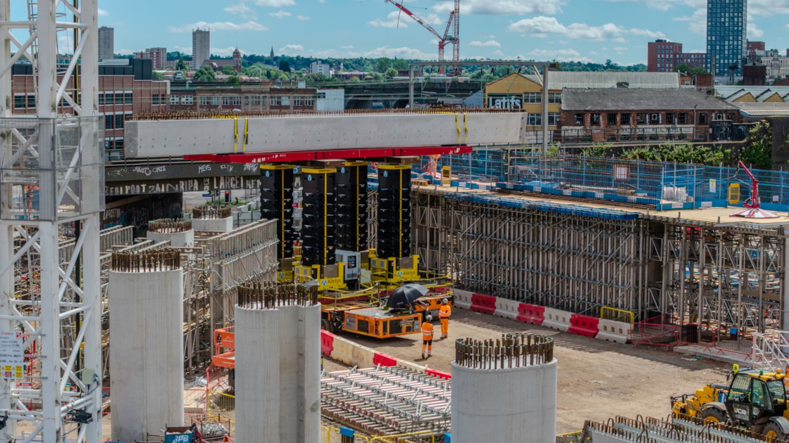 The first Curzon Street station U-Beam being lifted into position by a SPMT June 2026