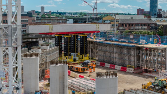 The first Curzon Street station U-Beam being lifted into position by a SPMT June 2026: The first Curzon Street station U-Beam being lifted into position by a SPMT June 2026