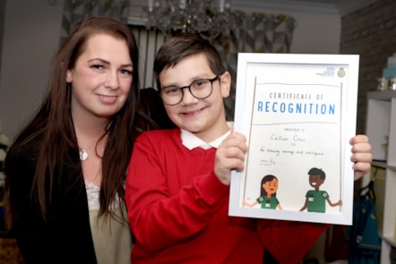 Kelly and Callum with certificate