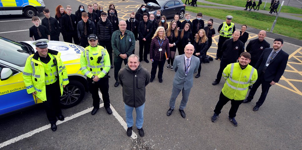 Cllr Jim McMahon with Ayrshire Roads Alliance Road Safety, Head of Campus Peter Gilchrist and our community planning partners