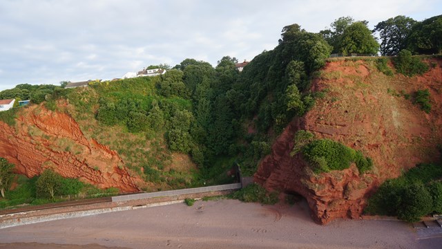 The cliffs above Kennaway Tunnel to Marine Parade in Dawlish