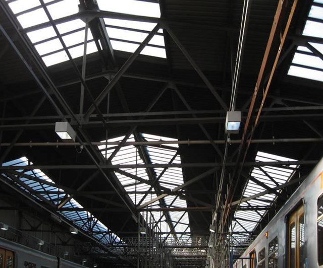 BIRKENHEAD RAIL DEPOT STAFF SEE THE LIGHT: Birkenhead North TMD roof before