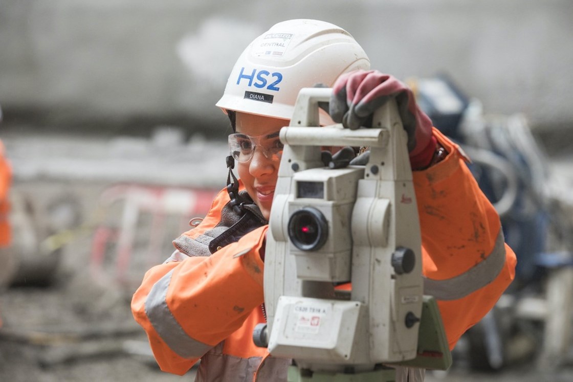 HS2 worker operating ground surveying equipment