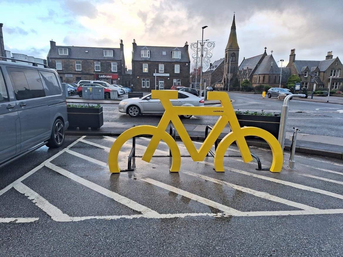 Cluny Square in Buckie has a new Bikeport cycle stand and bike repair station and pump.