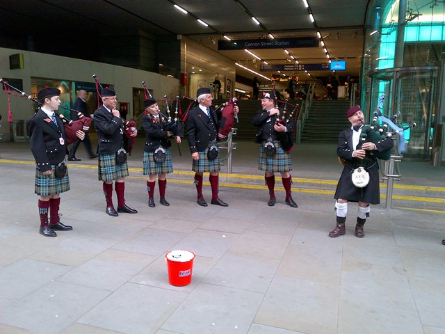 Britannia Pipe Band at London Cannon Street station