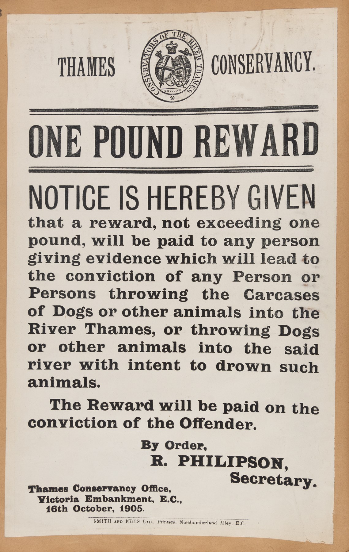 Dogs thrown into Thames poster, 1905 - copyright Berkshire Record Office