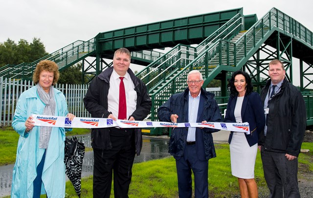 Millhall (L-R): Community councillor Wendy McLean, councillor Chris Kane, Bruce Crawford MSP, Libby Gallacher and Jeremy Spence of Network Rail