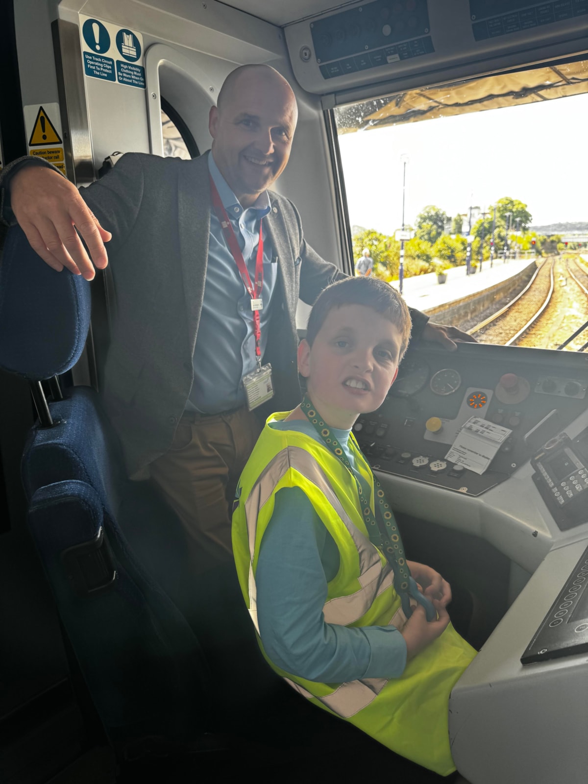 Nathaniel Briggs and Lead Driver Manager Steve Whitehead in the driver cab