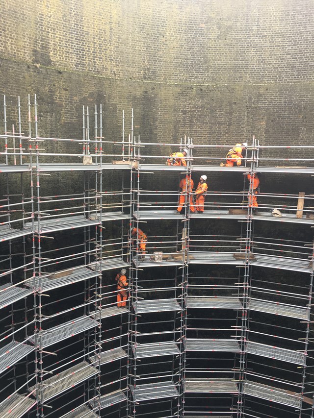 Scaffolding inside the Great North Shaft