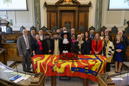 Lancashire's new High Sheriff, Helen Bingley OBE DL, pictured with Trustees and members of Abaseen Foundation UK on her appointment at County Hall in Preston