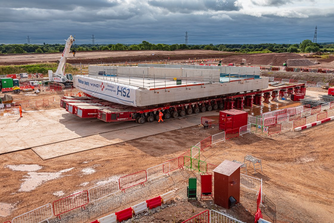 HS2's Streethay bridge being moved on 344 wheeled transporter