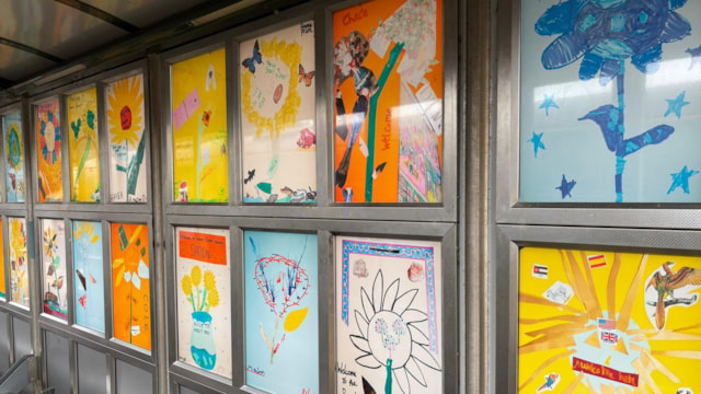 Sunflower art on display at Severn Beach station: Sunflower art on display at Severn Beach station