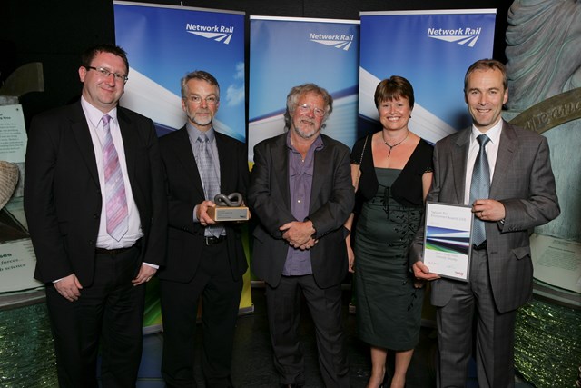 Community Partnership Award winners: Community Partnership Award winners Cheshire County Council representatives with Bill Oddie