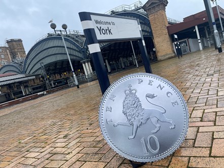 Image shows 10p promo coin at York station