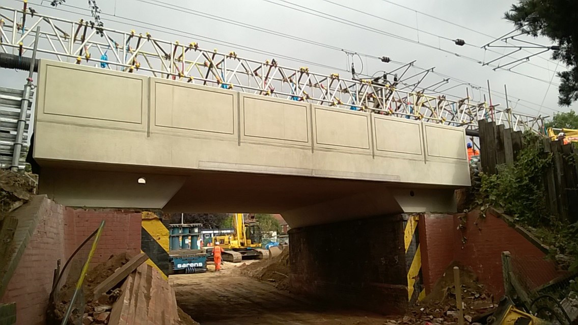 Photos: NASA-like installation of new railway bridge in Norwich: Installed bridge Long John Hill
