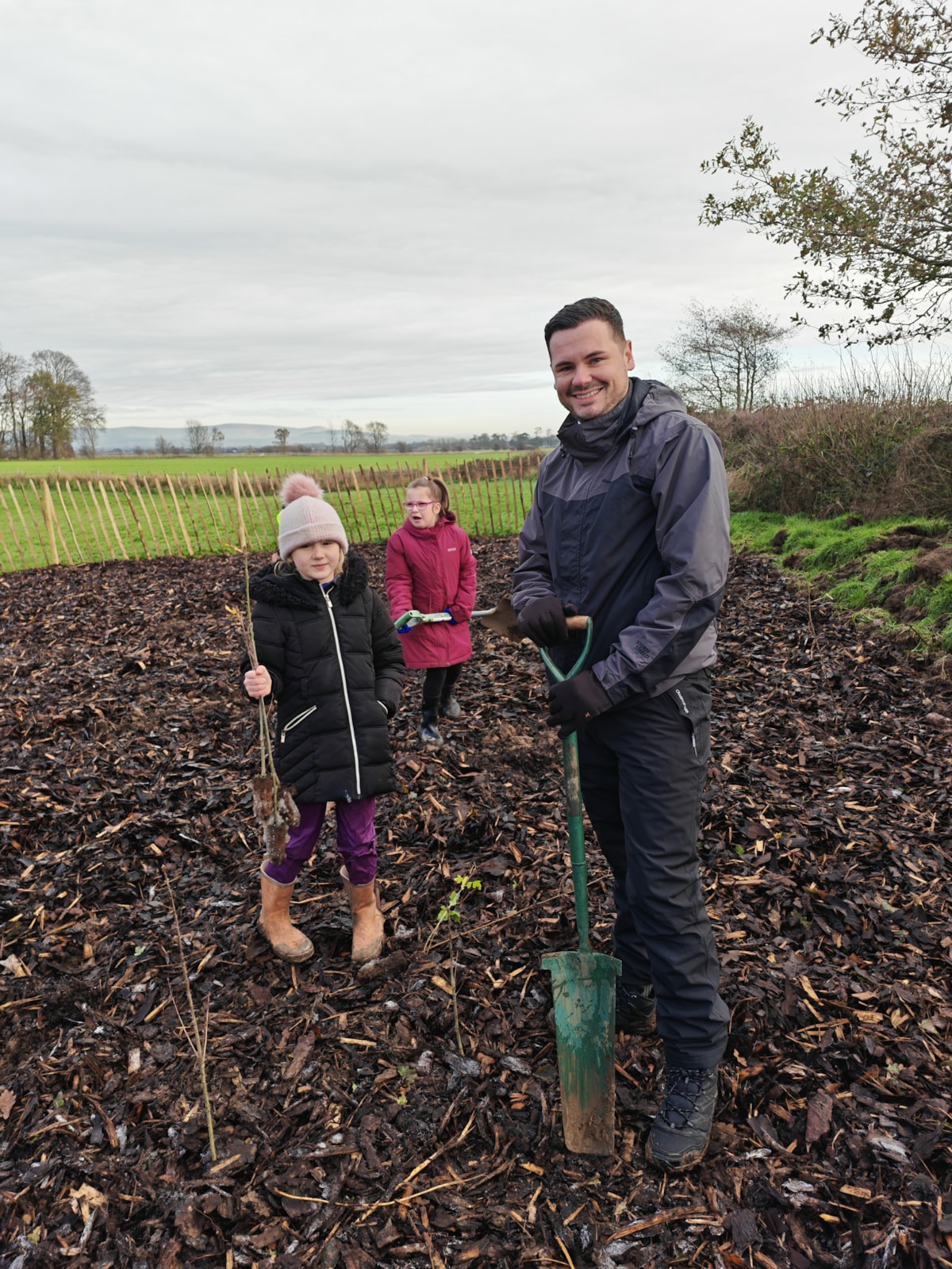 Councillor Joshua Roberts joined schoolchildren planting trees